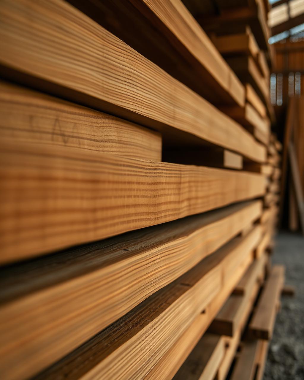 Premium Australian hardwood timber boards stacked at the workshop
